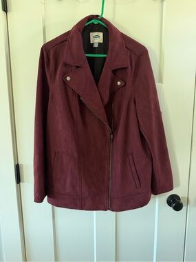 Old Navy Women's Burgundy Suede Moto Jacket Size 2x